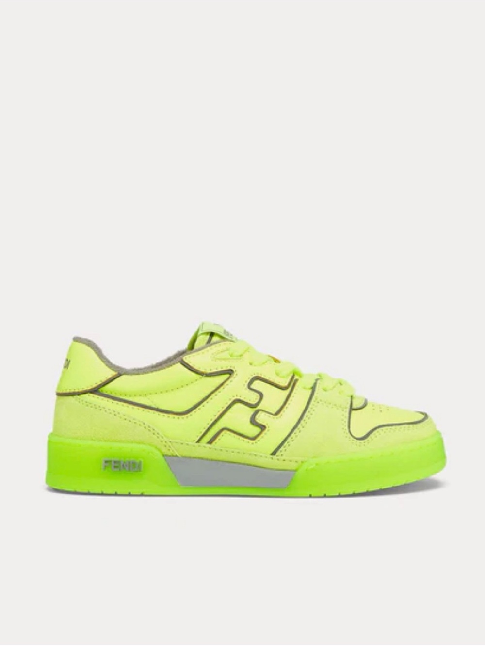 Women’s Fendi Match Neon Green Yellow Leather Suede Fashion Sneakers Size 8 US